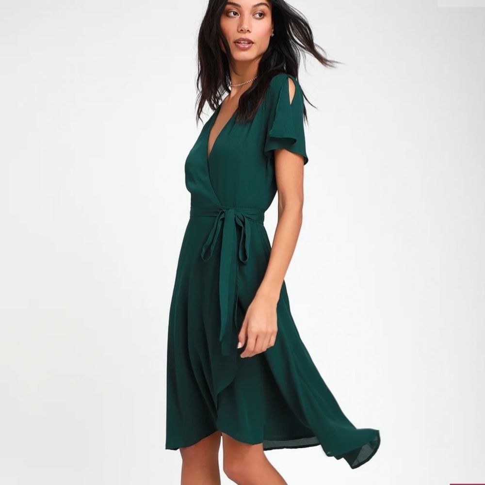 Lulu’s Green Rise to the Occasion Wrap Midi Dress
